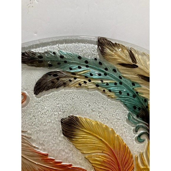 Oval Glass tray Inlayed with Feathers 15"x 12" - Picture 5 of 7